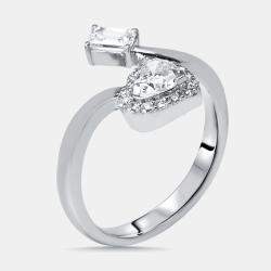 Pre Owned 1 cts Heart, Emerald Cut, Round Lab Grown Diamonds 18k White Gold Ring Size 50