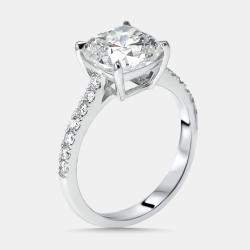 Pre Owned 3.2 cts Cushion, Round Lab Grown Diamonds 18k White Gold Ring Size 51