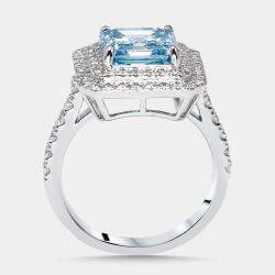 Pre Owned 3.9 cts Vivid Blue Asscher, Round Lab Grown Diamonds 18k White Gold Ring Size 51