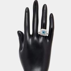 Pre Owned 3.9 cts Vivid Blue Asscher, Round Lab Grown Diamonds 18k White Gold Ring Size 51