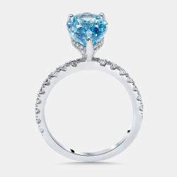 Pre Owned 3.6 cts Vivid Blue Pear, Round Lab Grown Diamonds 18k White Gold Ring Size 51