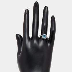 Pre Owned 3.5 cts Blue Round Lab Grown Diamonds 18k White Gold Ring Size 51
