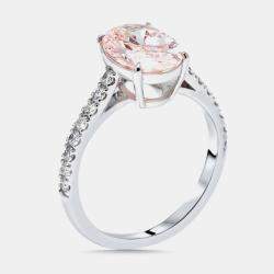 Pre Owned 2.3 cts Pink Oval, Round Lab Grown Diamonds 18k White Gold Ring Size 51