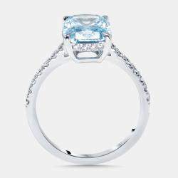 Pre Owned 3.4 cts Vivid Blue Radiant, Round Lab Grown Diamonds 18k White Gold Ring Size 51