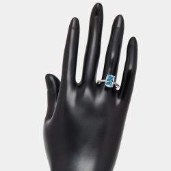 Pre Owned 3.4 cts Vivid Blue Radiant, Round Lab Grown Diamonds 18k White Gold Ring Size 51