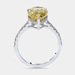 Pre Owned 4.5 cts Fancy Yellow Pear, Round Lab Grown Diamonds 18k White Gold Ring Size 51