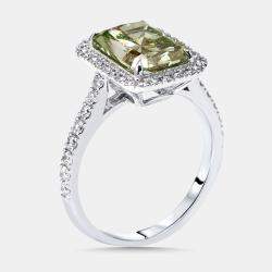 Pre Owned 3.5 cts Green Emerald Cut, Round Lab Grown Diamonds 18k White Gold Ring Size 51