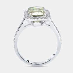 Pre Owned 3.5 cts Green Emerald Cut, Round Lab Grown Diamonds 18k White Gold Ring Size 51