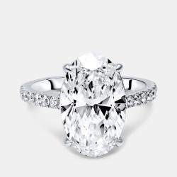 Pre Owned 4.1 cts Oval. Round Lab Grown Diamonds 18k White Gold Ring Size 51