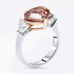 Pre Owned 4.7 cts Fancy Red Heart, Trillion Lab Grown Diamonds 18k Two Tone Gold Ring Size 51