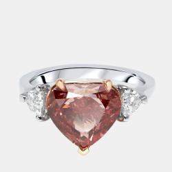 Pre Owned 4.7 cts Fancy Red Heart, Trillion Lab Grown Diamonds 18k Two Tone Gold Ring Size 51
