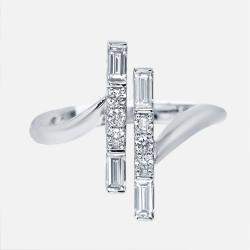 Pre Owned 0.66 cts Round, Emerald cut Lab Grown Diamonds 18k White Gold Ring Size 51