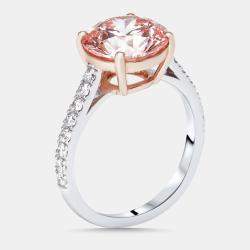 Pre Owned 3.3 cts Pink Round Lab Grown Diamonds 18k Two Tone Gold Ring Size 51
