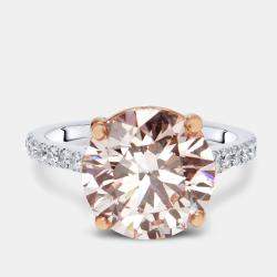 Pre Owned 3.3 cts Pink Round Lab Grown Diamonds 18k Two Tone Gold Ring Size 51