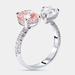 Pre Owned 4.3 cts Pink Cushion, Pear, Round Lab Grown Diamonds 18k White Gold Ring Size 51