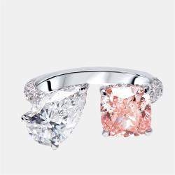 Pre Owned 4.3 cts Pink Cushion, Pear, Round Lab Grown Diamonds 18k White Gold Ring Size 51