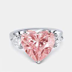 Pre Owned 5.5 cts Pink Heart, Trillion Lab Grown Diamonds 18k White Gold Ring Size 52