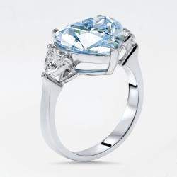 Pre Owned 6 cts VIvid Blue Heart, Trillion Lab Grown Diamonds 18k White Gold Ring Size 52