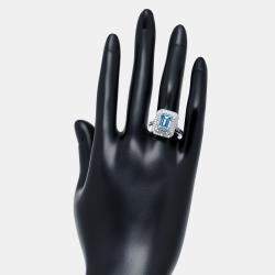 Pre Owned 3.9 cts Vivid Blue Emerald, Round Lab Grown Diamonds 18k White Gold Ring Size 52
