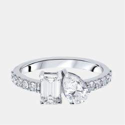 Pre Owned 1.35 cts Pear, Emerald, Round Lab Grown Diamonds 18k White Gold Ring Size 52