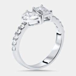 Pre Owned 1.35 cts Pear, Emerald, Round Lab Grown Diamonds 18k White Gold Ring Size 52