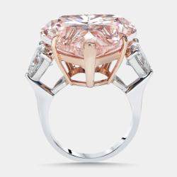 Pre Owned 24.95 cts Pink Heart, Trillion Lab Grown Diamonds 18k Two Tone Gold Ring Size 52