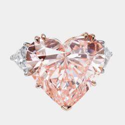 Pre Owned 24.95 cts Pink Heart, Trillion Lab Grown Diamonds 18k Two Tone Gold Ring Size 52