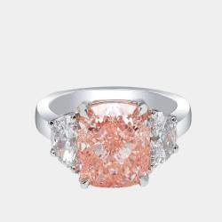 Pre Owned 3.5 cts Pink Cushion, Halfmoon Lab Grown Diamonds 18k White Gold Ring Size 52