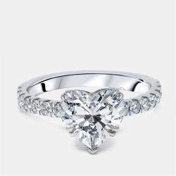 Pre Owned 2.4 cts Heart, Round Lab Grown Diamonds 18k White Gold Ring Size 52