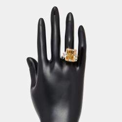 Pre Owned 20.86 cts Yellow Radiant, Trapazoid Lab Grown Diamonds 18k Two Tone Gold Ring Size 52