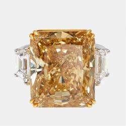 Pre Owned 20.86 cts Yellow Radiant, Trapazoid Lab Grown Diamonds 18k Two Tone Gold Ring Size 52