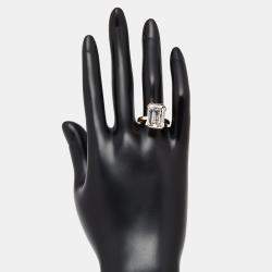 Pre Owned 10 cts Emerald Cut Lab Grown Diamonds 18k Yellow Gold Ring Size 52