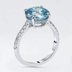 Pre Owned 3.5 cts Blue Round Lab Grown Diamonds 18k White Gold Ring Size 52
