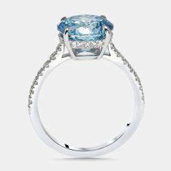 Pre Owned 3.5 cts Blue Round Lab Grown Diamonds 18k White Gold Ring Size 52