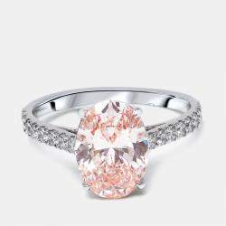 Pre Owned 2.3 cts Pink Oval, Round Lab Grown Diamonds 18k White Gold Ring Size 52