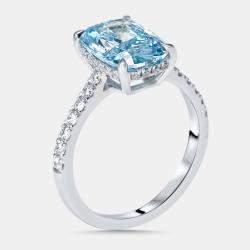 Pre Owned 3.4 cts Vivid Blue Radiant, Round Lab Grown Diamonds 18k White Gold Ring Size 52