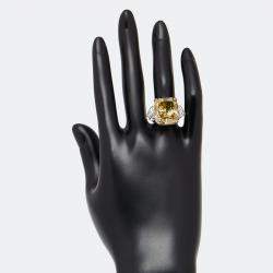 Pre Owned 22 cts Fancy Yellow Cushion, Trillion Lab Grown Diamonds 18k White Gold Ring Size 52