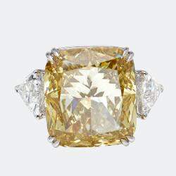 Pre Owned 22 cts Fancy Yellow Cushion, Trillion Lab Grown Diamonds 18k White Gold Ring Size 52