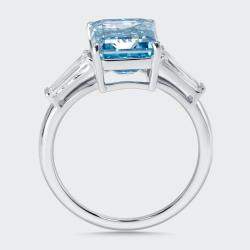 Pre Owned 5.8 cts Vivid Blue Emerald Cut, Trapezoid Lab Grown Diamonds 18k White Gold Ring Size 52