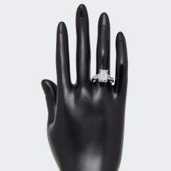 Pre Owned 5.8 cts Vivid Blue Emerald Cut, Trapezoid Lab Grown Diamonds 18k White Gold Ring Size 52