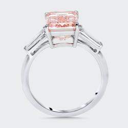 Pre Owned 5.8 cts Pink Emerald Cut, Trapezoid Lab Grown Diamonds 18k White Gold Ring Size 52