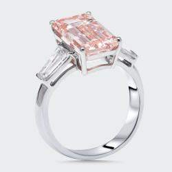Pre Owned 5.8 cts Pink Emerald Cut, Trapezoid Lab Grown Diamonds 18k White Gold Ring Size 52