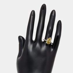 Pre Owned 4.5 cts Fancy Yellow Pear, Round Lab Grown Diamonds 18k White Gold Ring Size 52