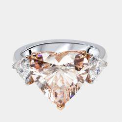 Pre Owned 6.5 cts Pink Heart, Trillion Lab Grown Diamonds 18k Two Tone Gold Ring Size 52