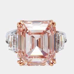 Pre Owned 15 cts Pink Emerald Cut, Halfmoon Lab Grown Diamonds 18k Two Tone Gold Ring Size 52