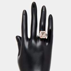 Pre Owned 15 cts Pink Emerald Cut, Halfmoon Lab Grown Diamonds 18k Two Tone Gold Ring Size 52
