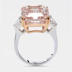 Pre Owned 15 cts Pink Emerald Cut, Halfmoon Lab Grown Diamonds 18k Two Tone Gold Ring Size 52
