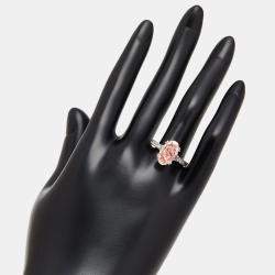 Pre Owned 4.8 cts Pink Oval, Round Lab Grown Diamonds 18k White Gold Ring Size 52