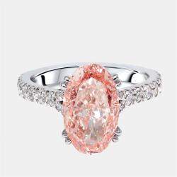 Pre Owned 4.8 cts Pink Oval, Round Lab Grown Diamonds 18k White Gold Ring Size 52