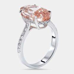 Pre Owned 5.5 cts Pink Oval, Round Lab Grown Diamonds 18k White Gold Ring Size 52